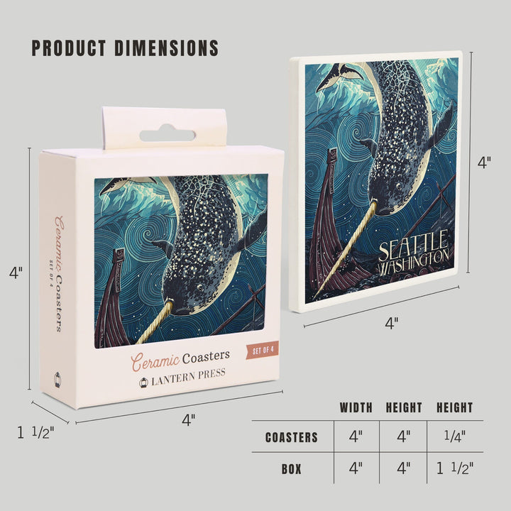 Seattle, Washington, Narwhal Letterpress, Coasters Coasters Lantern Press