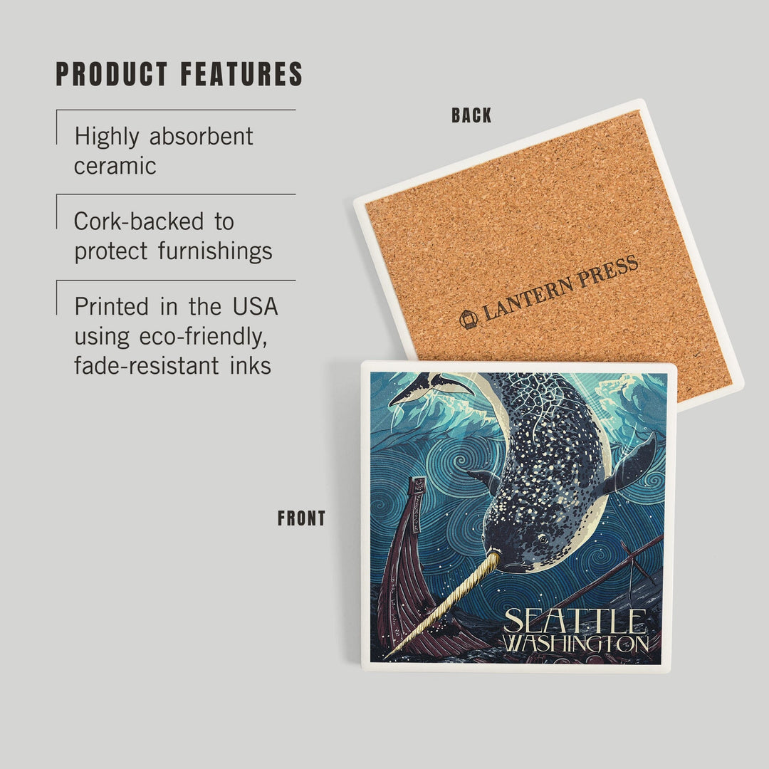 Seattle, Washington, Narwhal Letterpress, Coasters Coasters Lantern Press