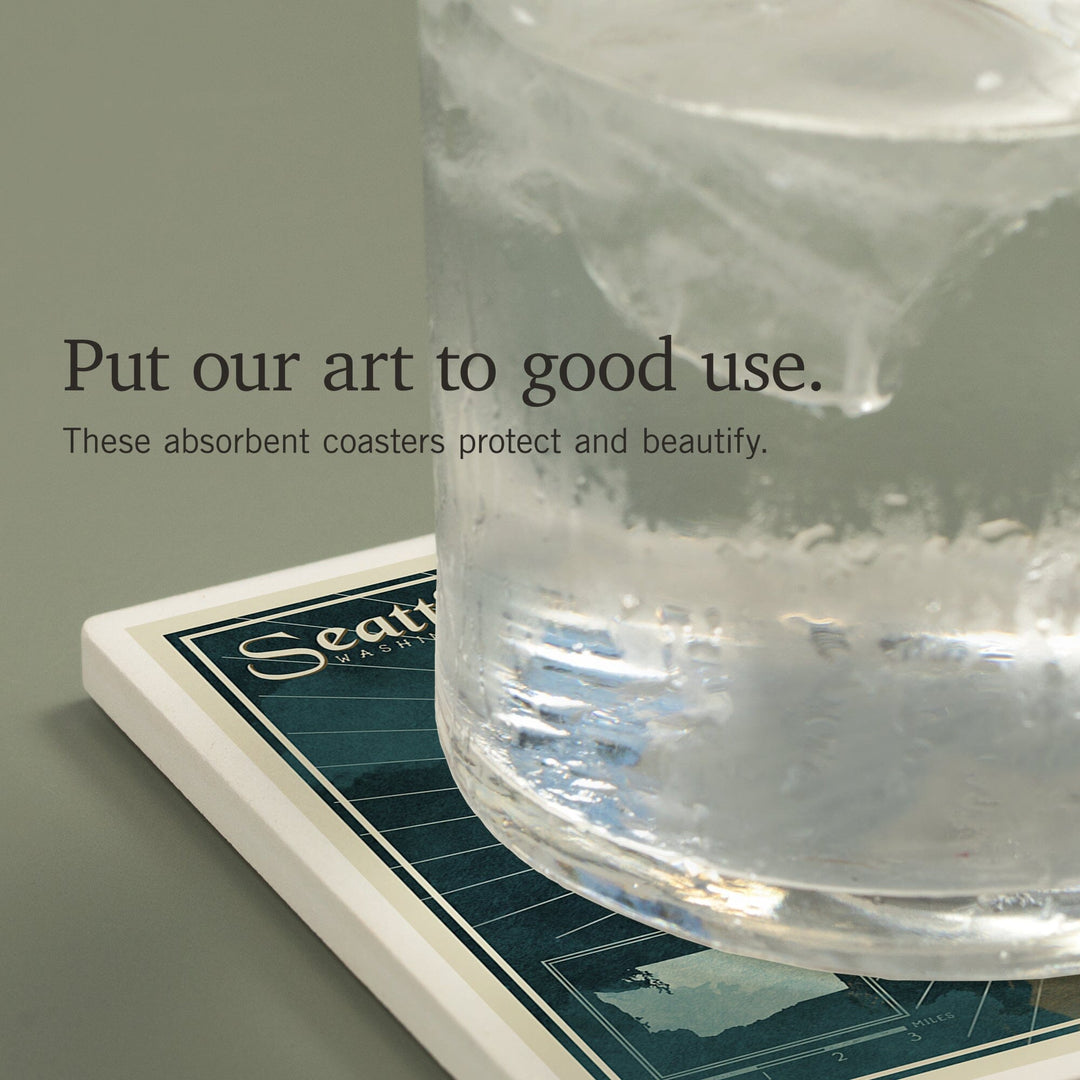 Seattle, Washington, Nautical Map, Coasters Coasters Lantern Press