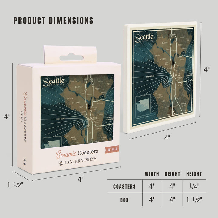 Seattle, Washington, Nautical Map, Coasters Coasters Lantern Press