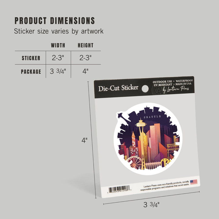 Seattle, Washington, Neon Skyline, Contour, Lantern Press Artwork, Vinyl Sticker Sticker Lantern Press