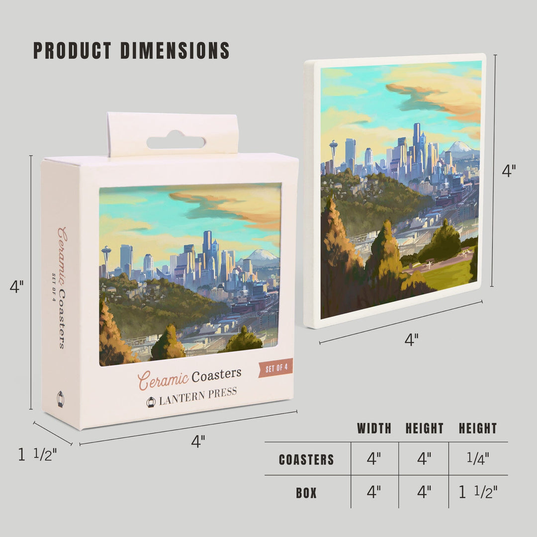 Seattle, Washington, Oil Painting, Skyline, Coasters Coasters Lantern Press