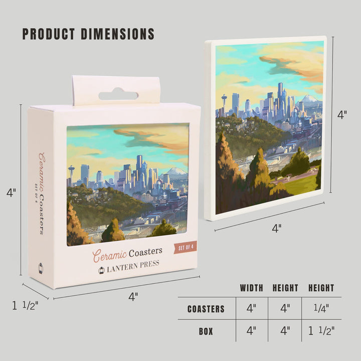 Seattle, Washington, Oil Painting, Skyline, Coasters Coasters Lantern Press