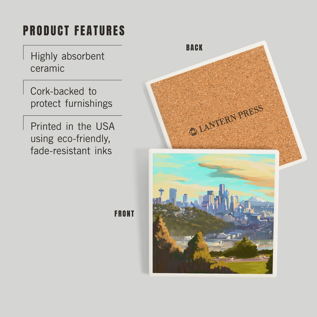 Seattle, Washington, Oil Painting, Skyline, Coasters Coasters Lantern Press