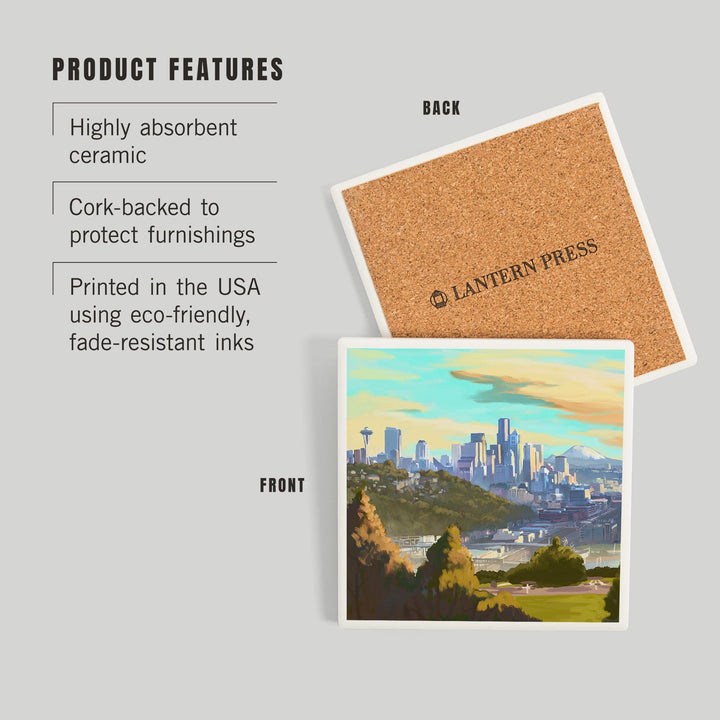 Seattle, Washington, Oil Painting, Skyline, Coasters Coasters Lantern Press
