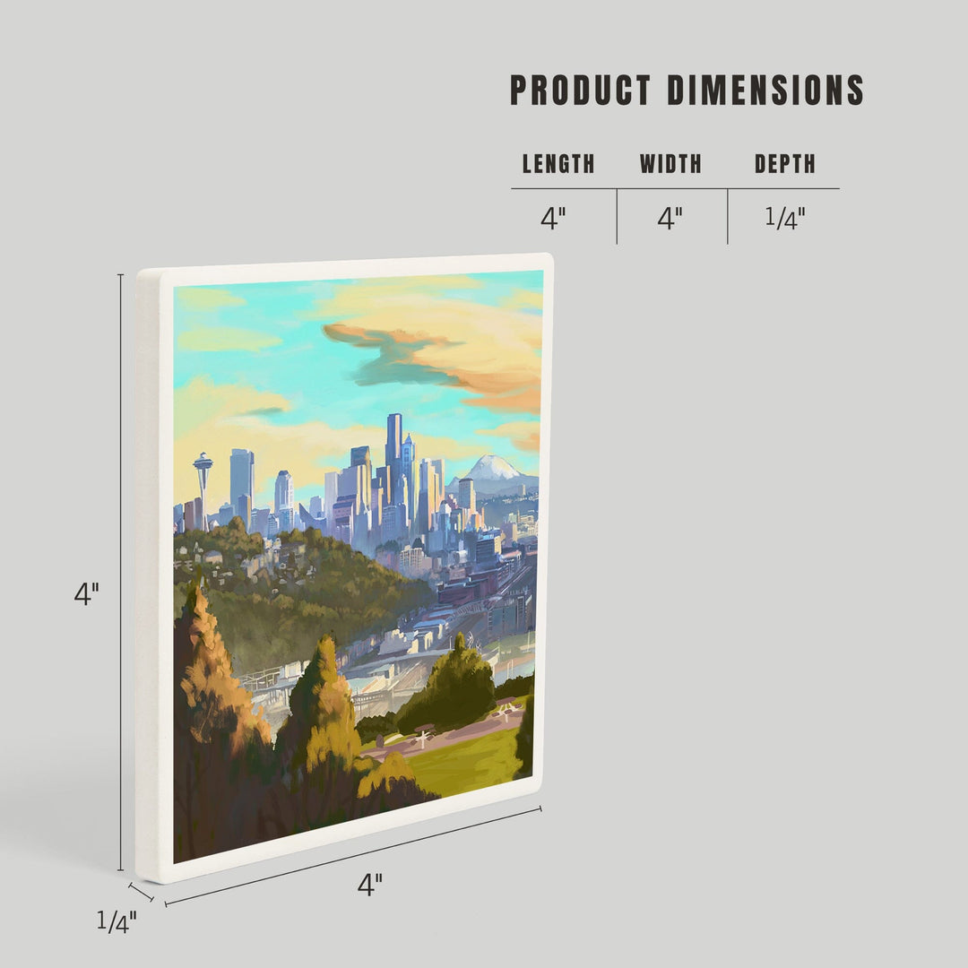 Seattle, Washington, Oil Painting, Skyline, Coasters Coasters Lantern Press