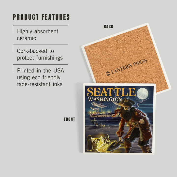 Seattle, Washington, Pirate and Treasure, Coasters Coasters Lantern Press