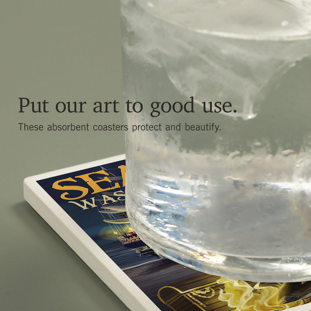 Seattle, Washington, Pirate and Treasure, Coasters Coasters Lantern Press