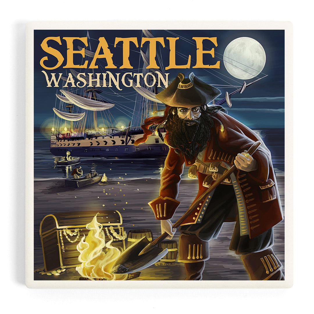 Seattle, Washington, Pirate and Treasure, Coasters Coasters Lantern Press