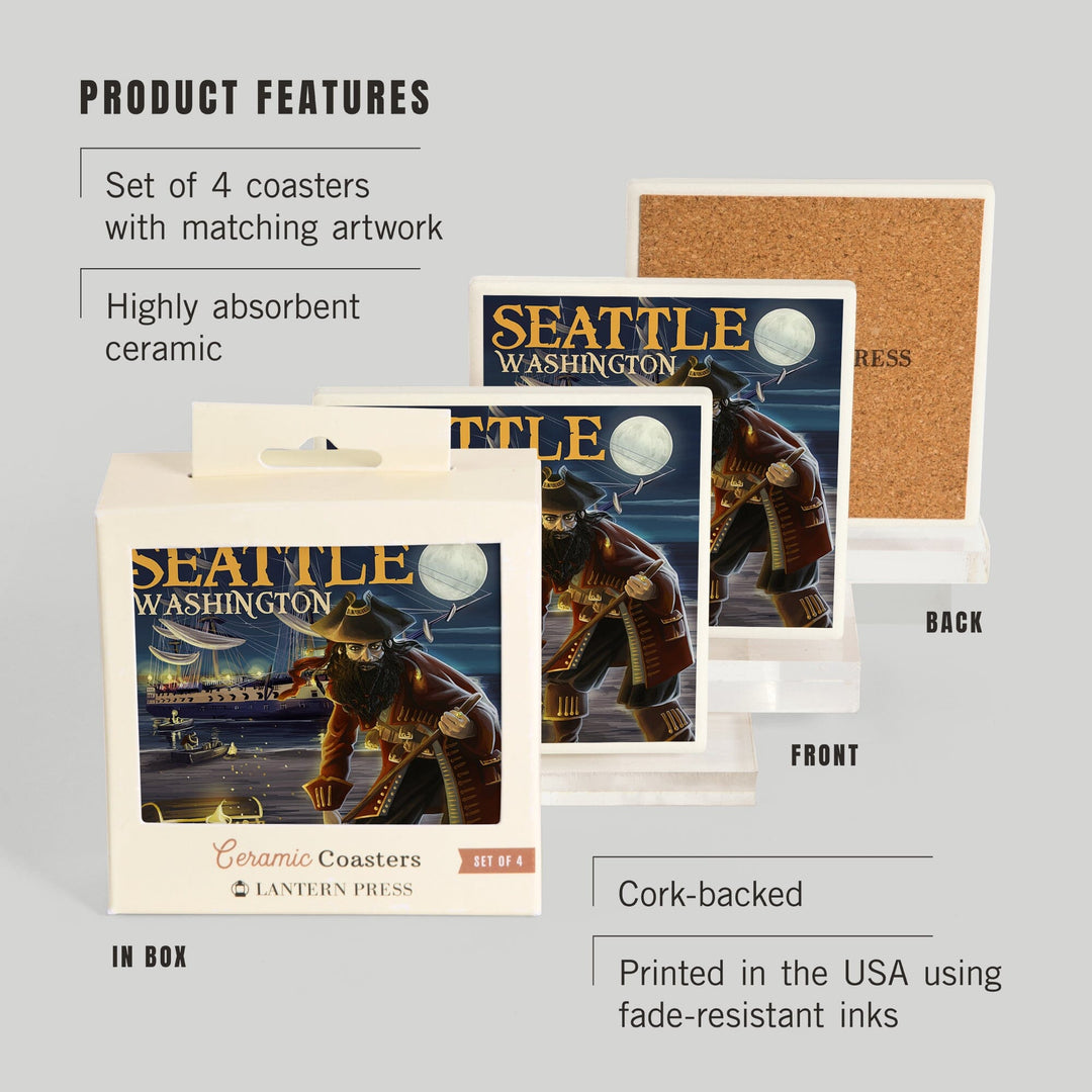 Seattle, Washington, Pirate and Treasure, Coasters Coasters Lantern Press