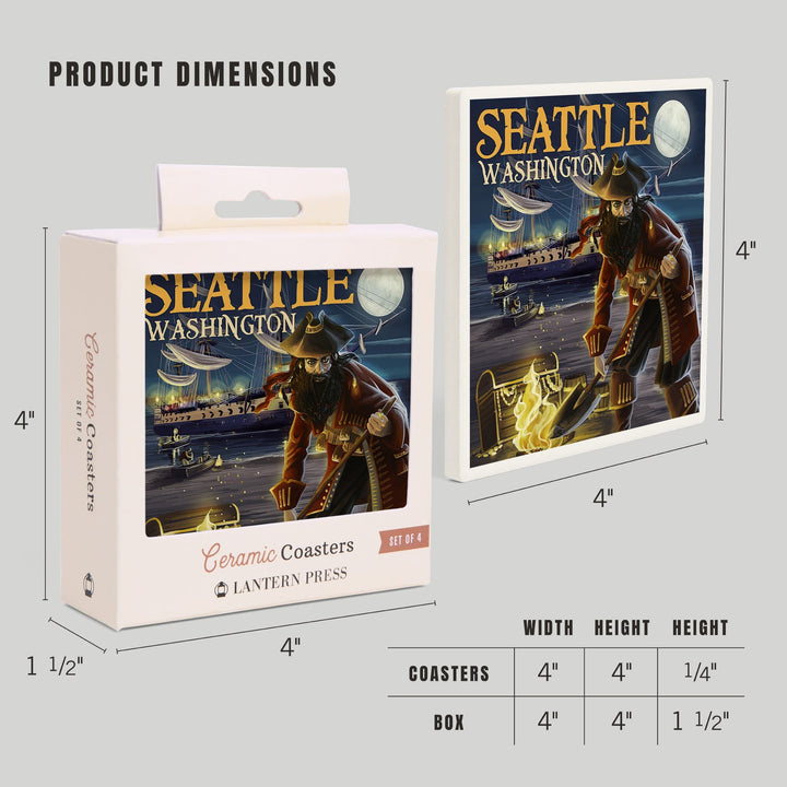 Seattle, Washington, Pirate and Treasure, Coasters Coasters Lantern Press