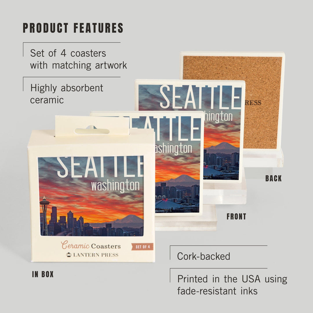 Seattle, Washington, Rainier and Sunrise, Coasters Coasters Lantern Press
