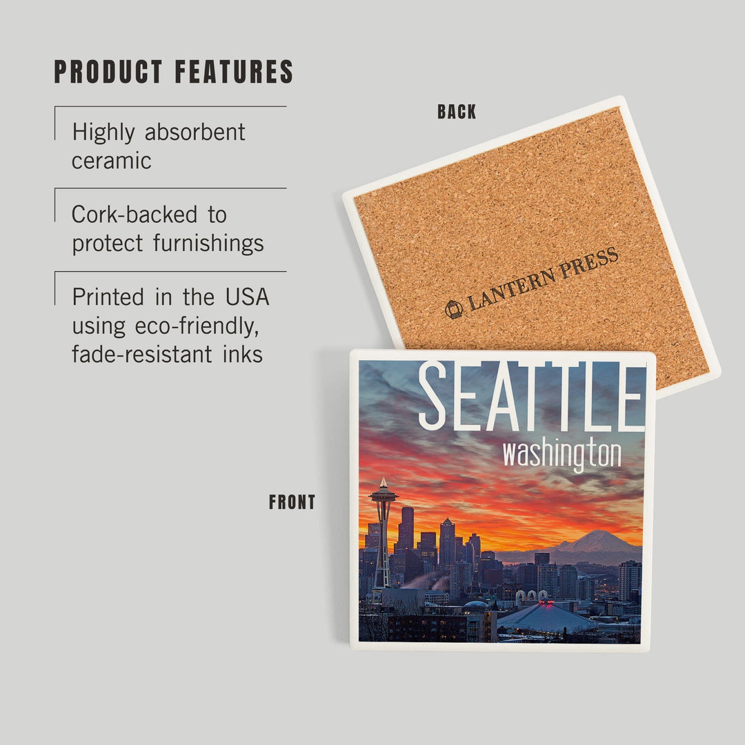 Seattle, Washington, Rainier and Sunrise, Coasters Coasters Lantern Press