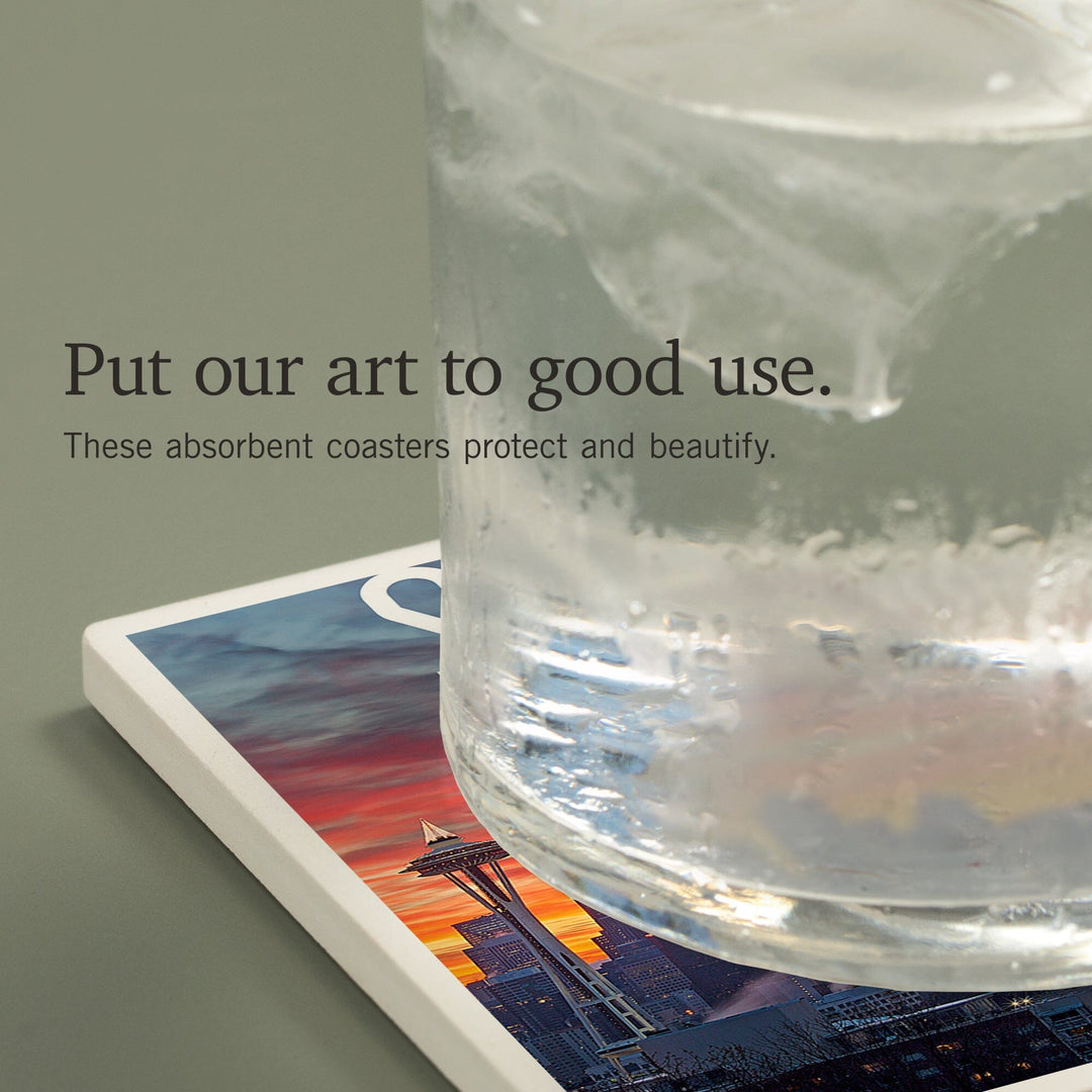 Seattle, Washington, Rainier and Sunrise, Coasters Coasters Lantern Press