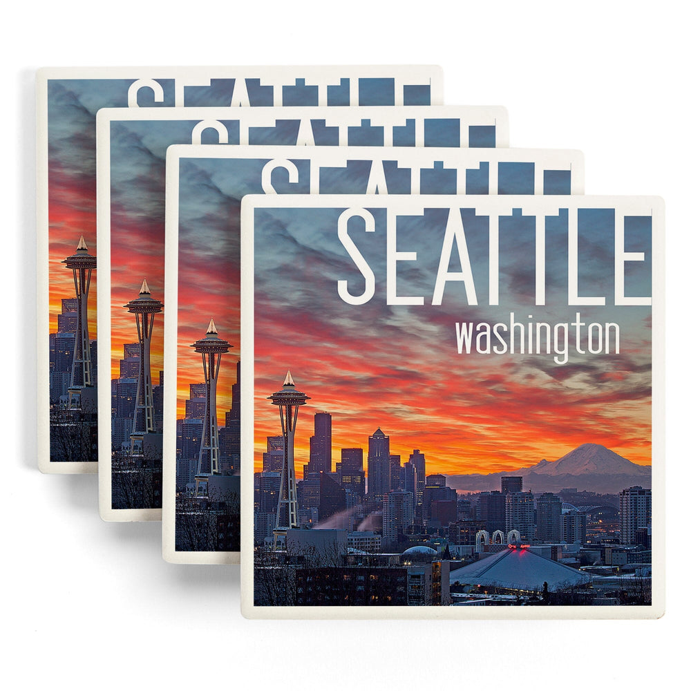 Seattle, Washington, Rainier and Sunrise, Coasters Coasters Lantern Press