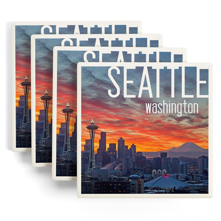 Seattle, Washington, Rainier and Sunrise, Coasters Coasters Lantern Press