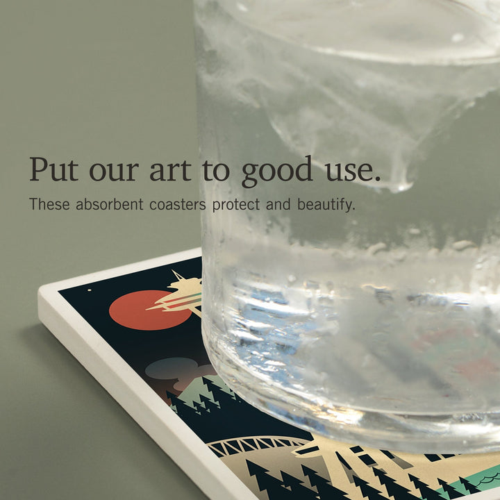 Seattle, Washington, Retro Skyline Chromatic Series, Coasters Coasters Lantern Press