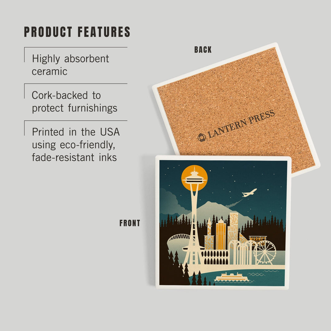 Seattle, Washington, Retro Skyline (no text), Coasters Coasters Lantern Press