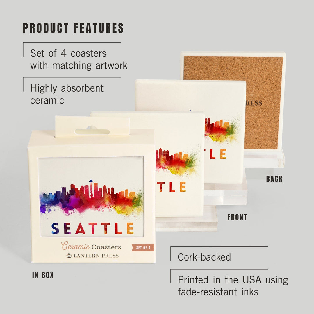 Seattle, Washington, Skyline Abstract, Tan, Coasters Coasters Lantern Press