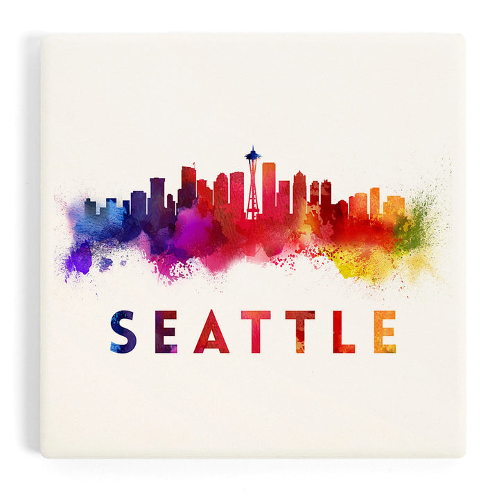 Seattle, Washington, Skyline Abstract, Tan, Coasters Coasters Lantern Press