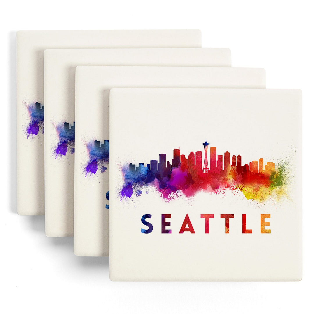 Seattle, Washington, Skyline Abstract, Tan, Coasters Coasters Lantern Press