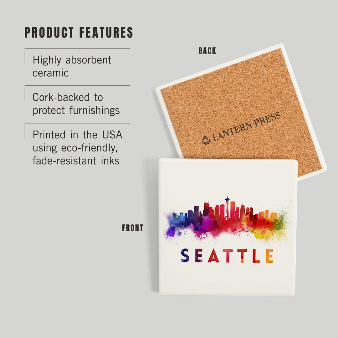 Seattle, Washington, Skyline Abstract, Tan, Coasters Coasters Lantern Press