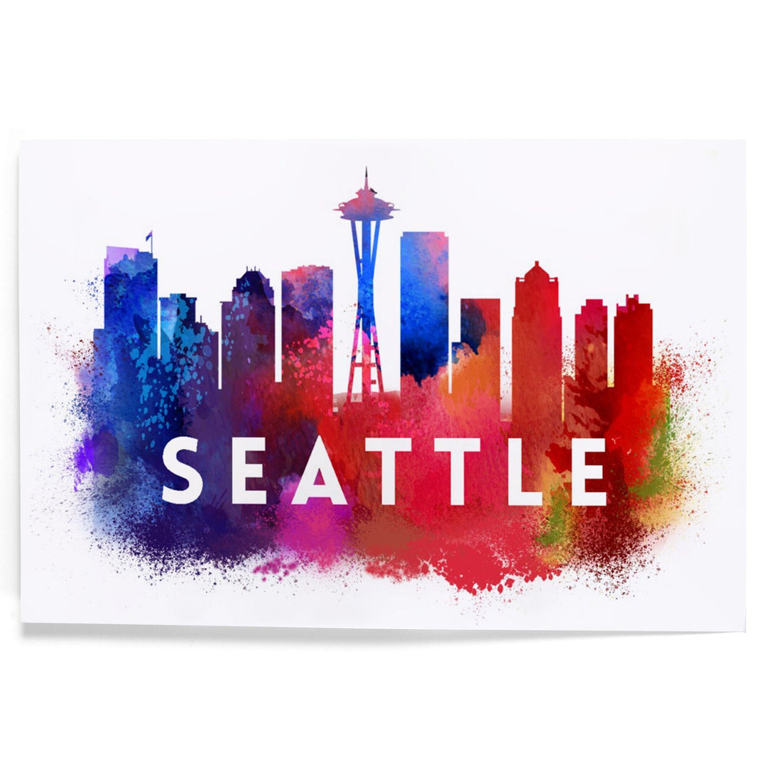 Seattle, Washington, Skyline Abstract (White), Indigos and Reds, Art & Giclee Prints Art Lantern Press 12 x 18 Art Print