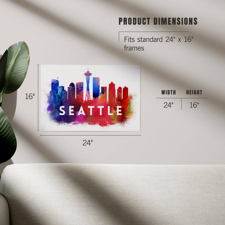 Seattle, Washington, Skyline Abstract (White), Indigos and Reds, Art & Giclee Prints Art Lantern Press