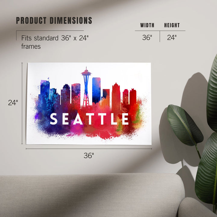 Seattle, Washington, Skyline Abstract (White), Indigos and Reds, Art & Giclee Prints Art Lantern Press