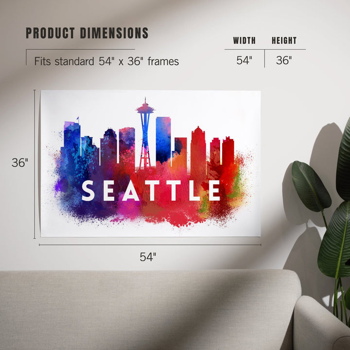 Seattle, Washington, Skyline Abstract (White), Indigos and Reds, Art & Giclee Prints Art Lantern Press