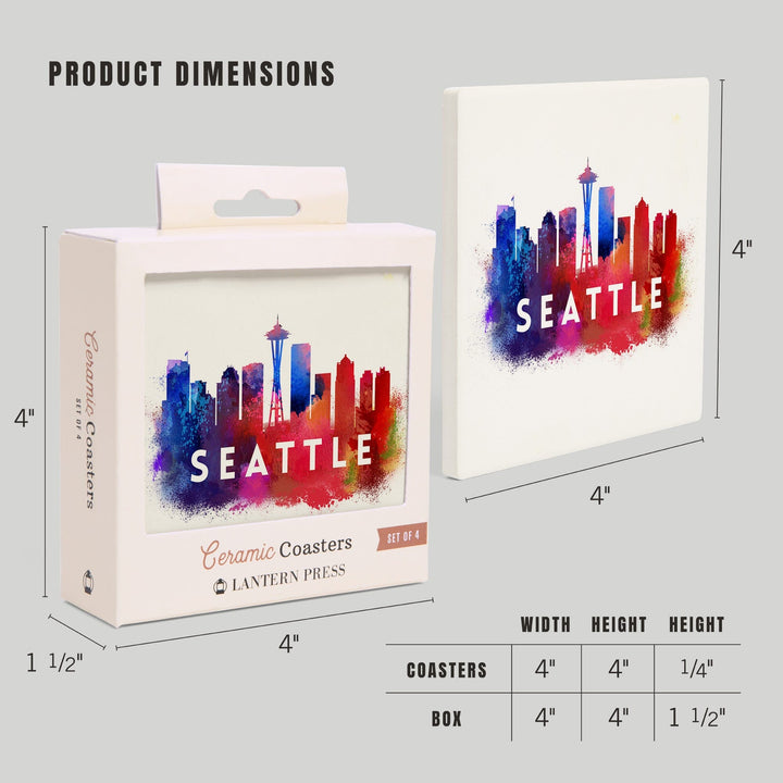 Seattle, Washington, Skyline Abstract (White), Indigos and Reds, Coasters Coasters Lantern Press