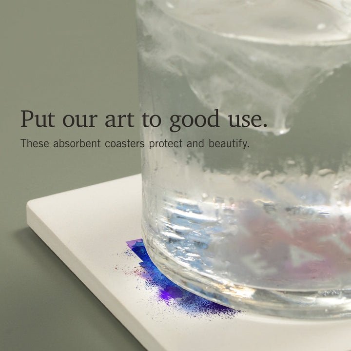 Seattle, Washington, Skyline Abstract (White), Indigos and Reds, Coasters Coasters Lantern Press