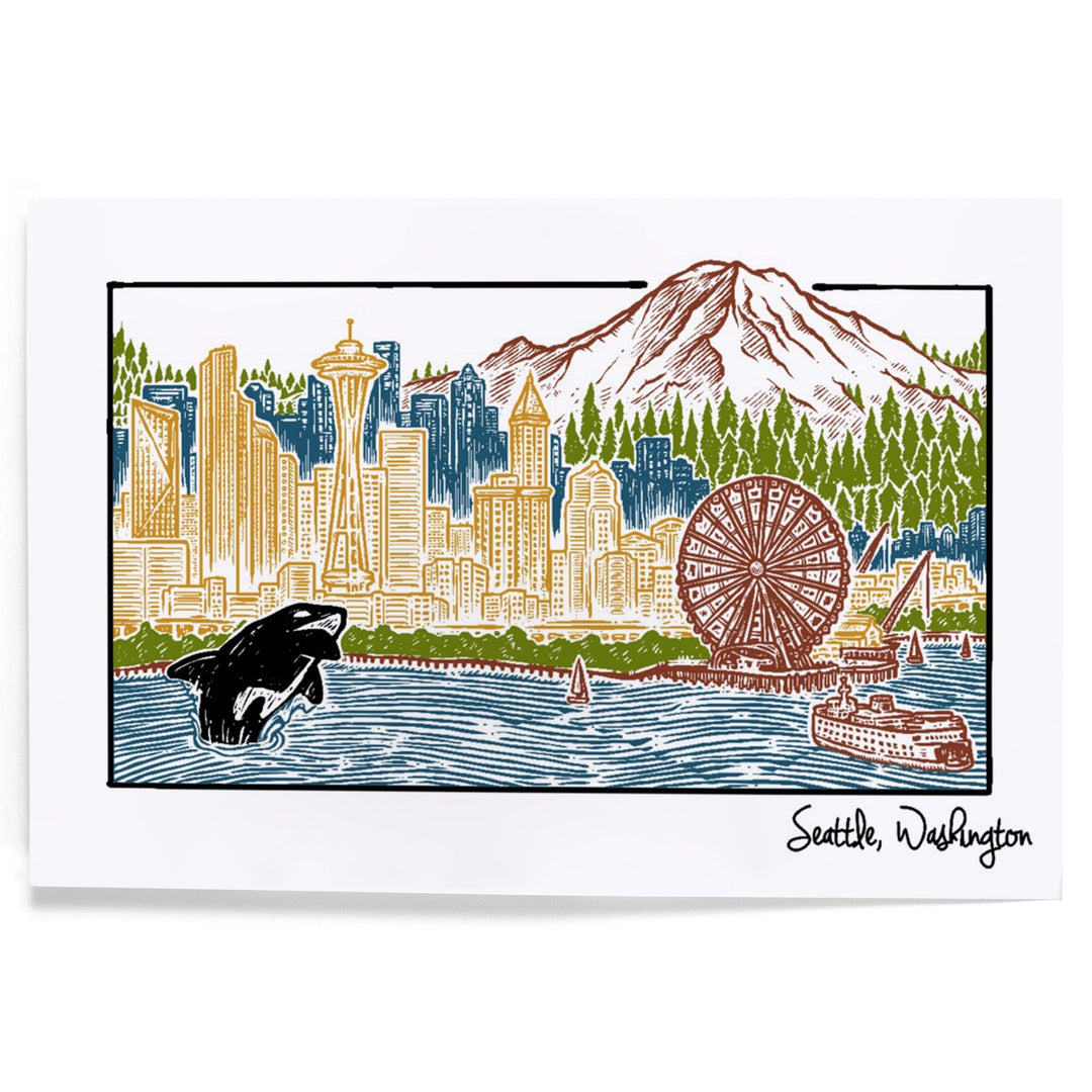 Seattle, Washington, Skyline, Art & Giclee Prints Art Lantern Press