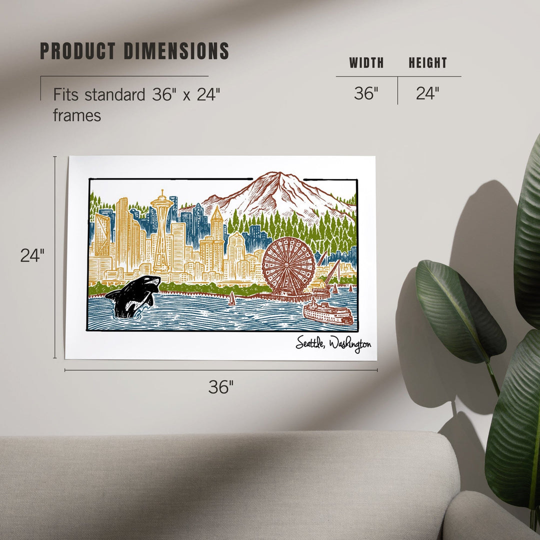 Seattle, Washington, Skyline, Art & Giclee Prints Art Lantern Press