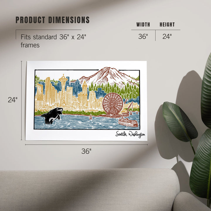 Seattle, Washington, Skyline, Art & Giclee Prints Art Lantern Press