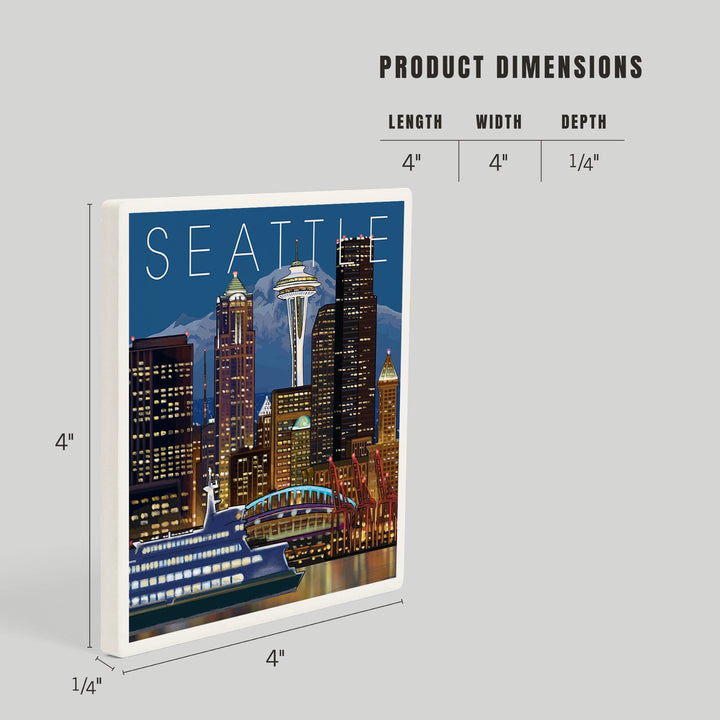 Seattle, Washington, Skyline at Night, Coasters Coasters Lantern Press