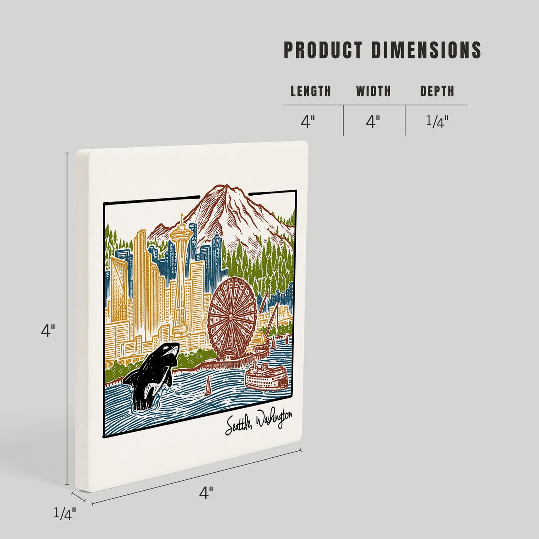 Seattle, Washington, Skyline, Coasters Coasters Lantern Press