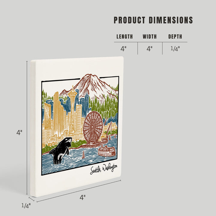 Seattle, Washington, Skyline, Coasters Coasters Lantern Press