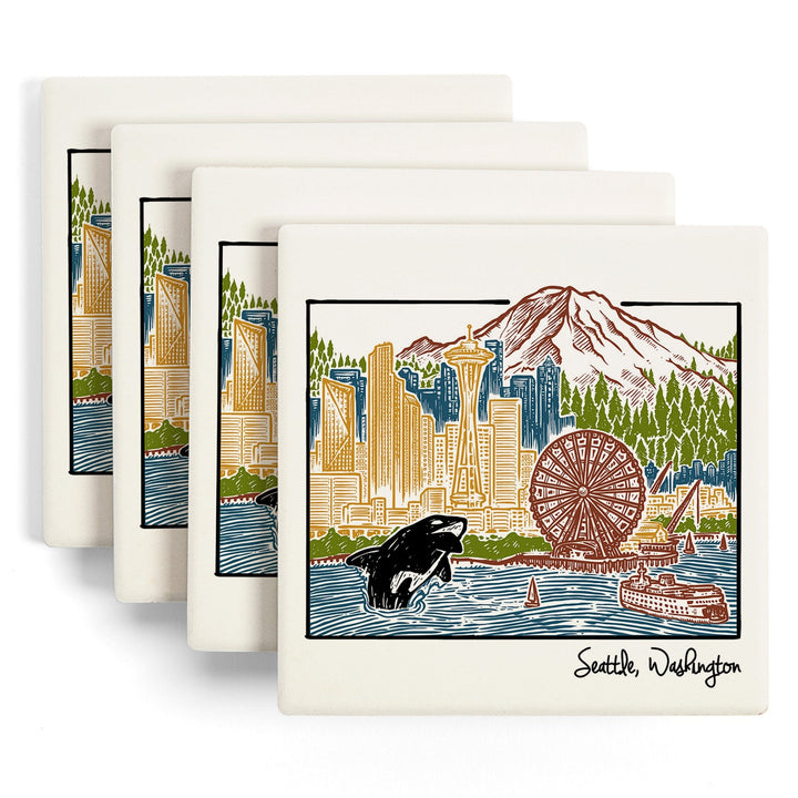 Seattle, Washington, Skyline, Coasters Coasters Lantern Press