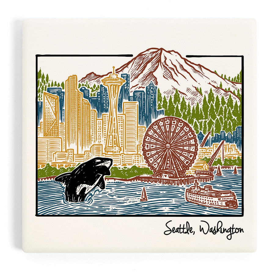 Seattle, Washington, Skyline, Coasters Coasters Lantern Press