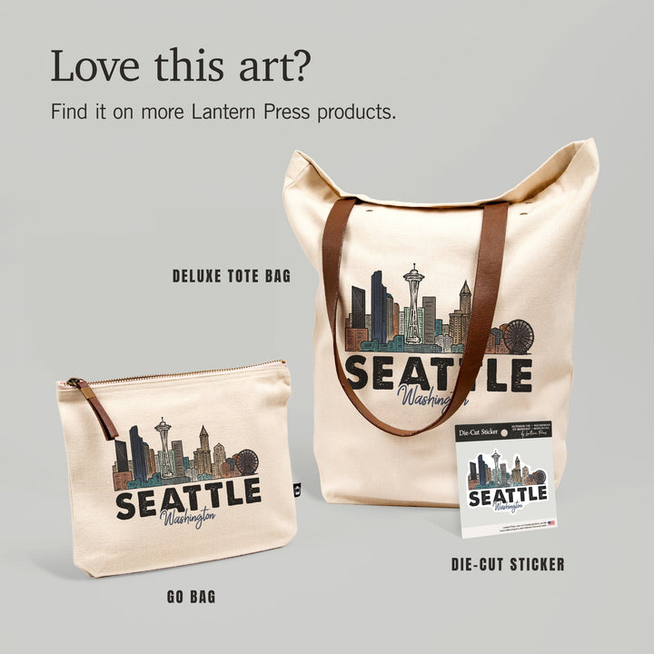 Seattle, Washington, Skyline, Icon, Contour, Lantern Press Artwork, Vinyl Sticker Sticker Lantern Press