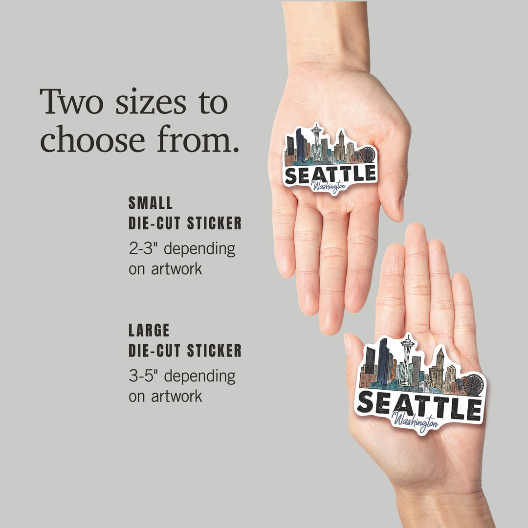 Seattle, Washington, Skyline, Icon, Contour, Lantern Press Artwork, Vinyl Sticker Sticker Lantern Press