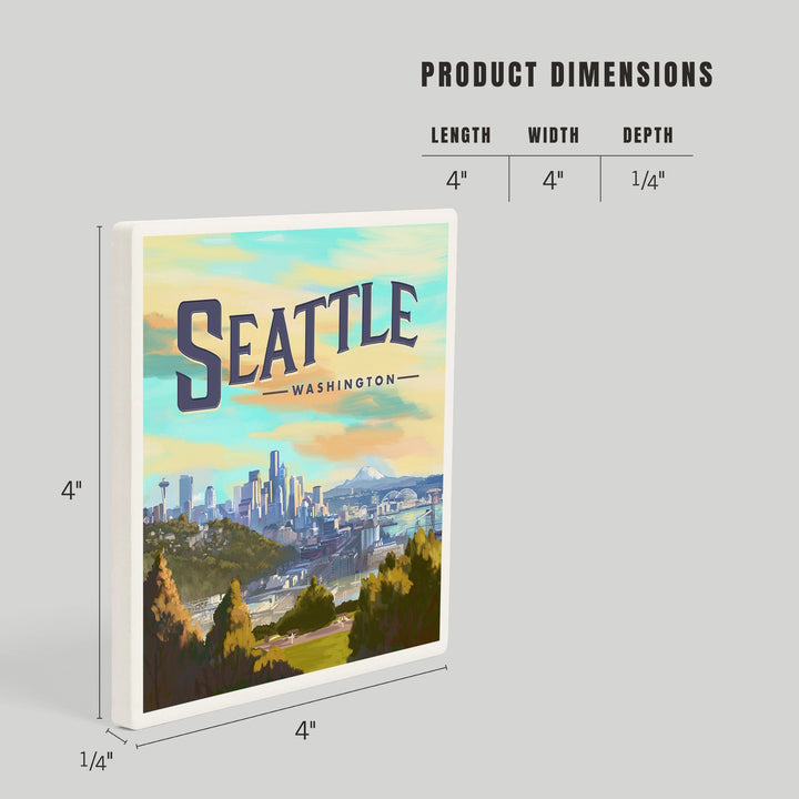 Seattle, Washington, Skyline, Oil Painting, Coasters Coasters Lantern Press
