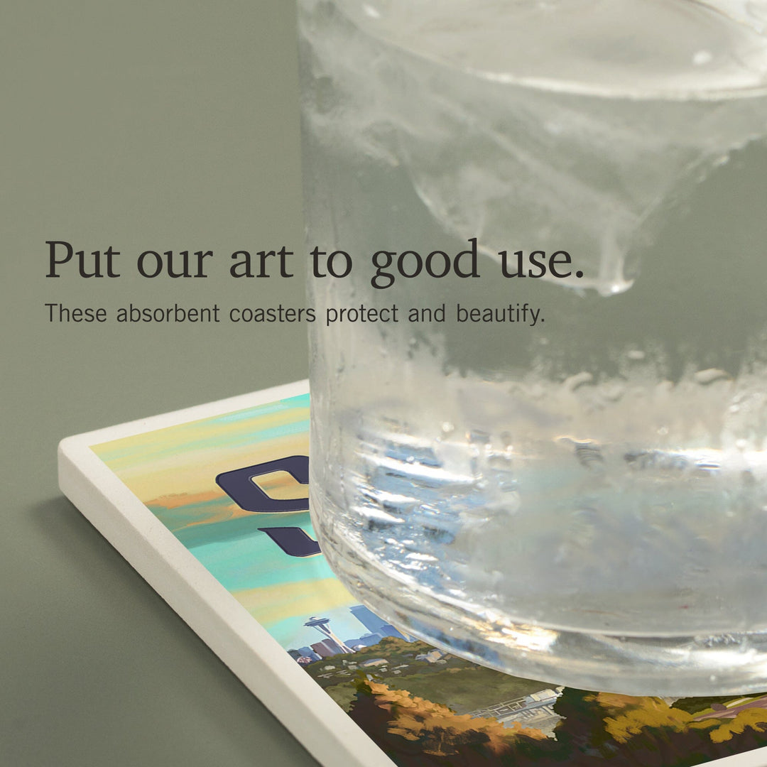 Seattle, Washington, Skyline, Oil Painting, Coasters Coasters Lantern Press