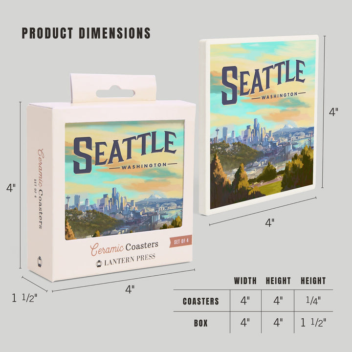 Seattle, Washington, Skyline, Oil Painting, Coasters Coasters Lantern Press