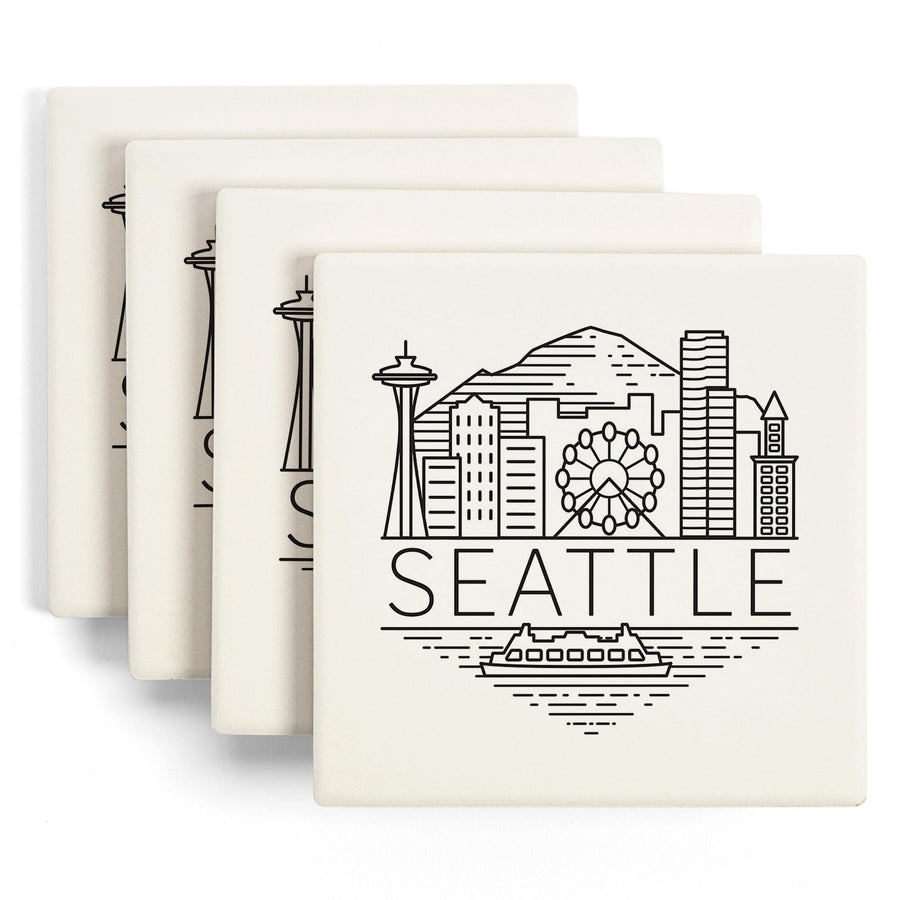 Seattle, Washington, Skyline, Simple Lines,, Coasters Coasters Lantern Press