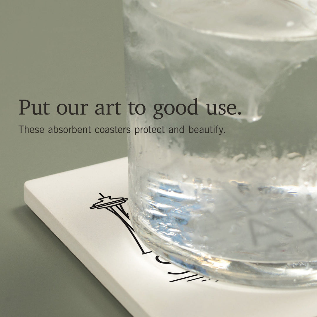 Seattle, Washington, Skyline, Simple Lines,, Coasters Coasters Lantern Press