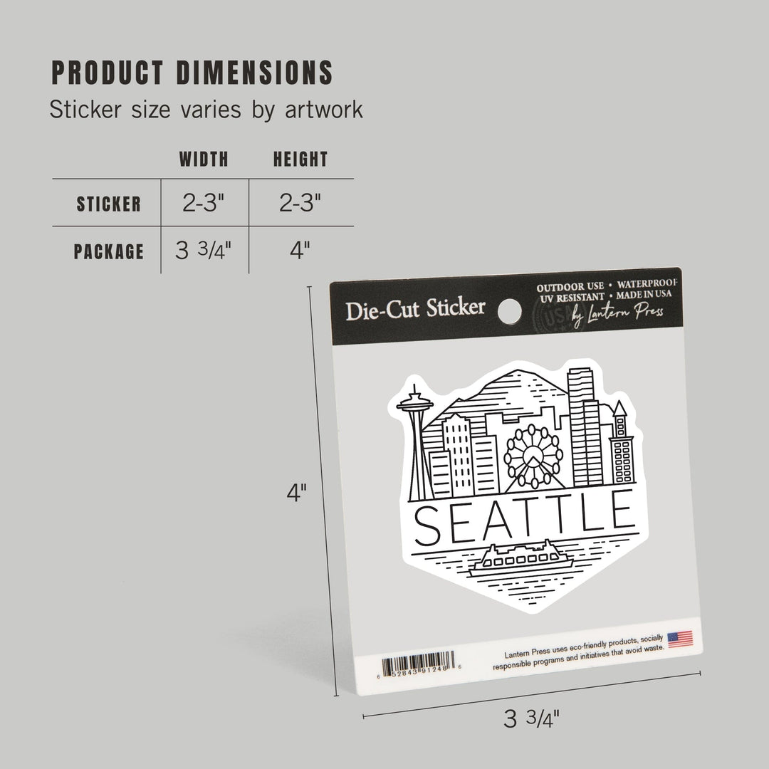 Seattle, Washington, Skyline, Simple Lines, Contour, Lantern Press Artwork, Vinyl Sticker Sticker Lantern Press