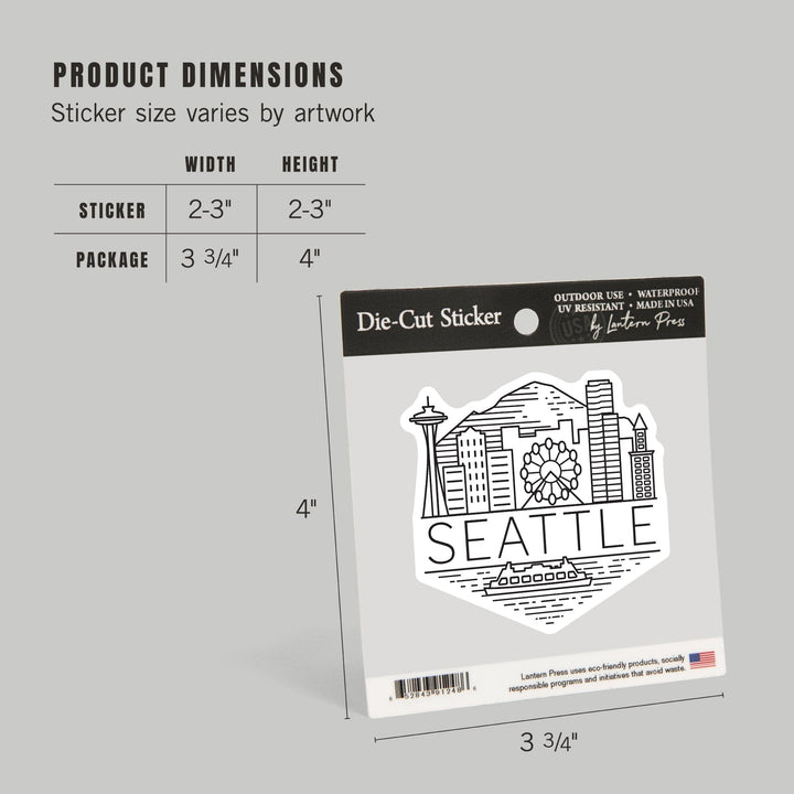 Seattle, Washington, Skyline, Simple Lines, Contour, Lantern Press Artwork, Vinyl Sticker Sticker Lantern Press