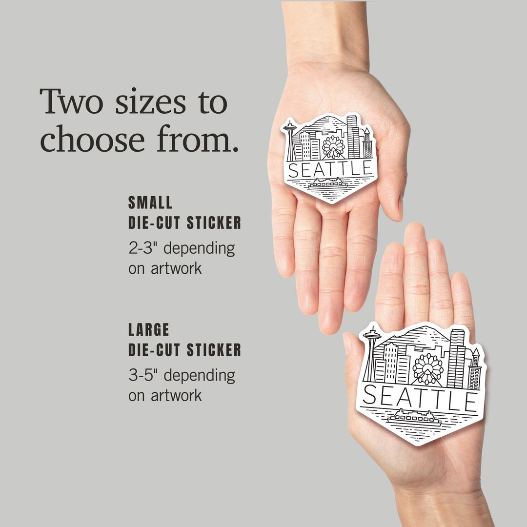 Seattle, Washington, Skyline, Simple Lines, Contour, Lantern Press Artwork, Vinyl Sticker Sticker Lantern Press